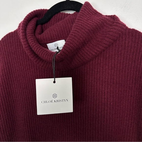Chloe Kristyn Anna Scallop Sweater Burgundy Cashmere Wool Sweater Size Large - Picture 5 of 8